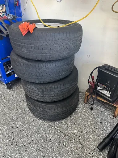 Set of tires ready for installation at the shop